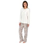 Ladies Fleece Pyjama Set PJs Top & Bottoms Nightwear - Giraffe S UK 8-10