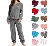 Ladies Fleece Pyjamas Sets Fluffy Soft Warm Cosy 2 Pieces Pjs Sets Quarter Plush Pullover Winter Warm Comfy Towel Pjs Thick Plush Flannel Set Ladies Loungewear Nightwear