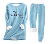 Ladies Fleece Pyjamas Sherpa Winter Warm Yes I'M Still Freezing Fuzzy Sportswear 2 Piece Lounge Set For Women Womens Fleece Lined Tracksuit Coord Outfit Women Fleece Lined Loungewear Thermal Thick