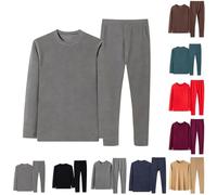Ladies Fleece Pyjamas, Womens Thermal Underwear Set Ultra Soft Crew Neck Long Sleeved Base Layer Tops & Bottoms Lightweight Comfort Warm Pyjamas Sets 2 Pieces Outfits Loungewear Sleepwear Dark Gray