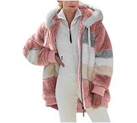 Ladies Fleece Tops Fleece Plush Lightweight Long Sweatshirt Color Block Plus Size Casual Coats Zip Up Open Front Jackets Warm Ladies Coat Hoodie Sherpa Patchwork Autumn and Winter Outerwear Jacket