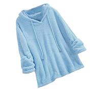 Ladies Fleece Tops, Womens Sherpa Fleece Hoodie Fuzzy Fluffy Oversized Pullover Teddy Hooded Sweatshirt Long Sleeve V Neck Lounge Wear Loose Soft Comfy Jumper Nightwear Plush Winter Warm Sleepwear