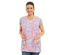 Ladies Floral Buttons Through Design Piping Tabard Apron Overalls Front Pockets Stylish Tabards for Women Casual Aprons for Women to Use in Home Kitchen Restaurants Coffee Shops UK Made (Pink, XL)