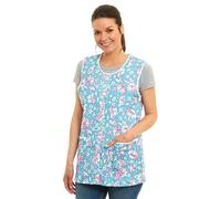 Ladies Floral Buttons Through Design Piping Tabard Apron Overalls Front Pockets Stylish Tabards for Women Casual Aprons for Women to Use in Home Kitchen Restaurants Coffee Shops UK Made (Aqua, M)