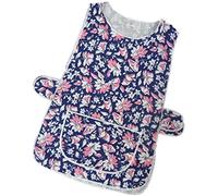 Ladies Floral Home Work Tabard Apron with Single Large Front Pocket, White Piping and Side Fastening Button Tabs