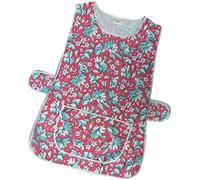 Ladies Floral Home Work Tabard Apron with Single Large Front Pocket, White Piping and Side Fastening Button Tabs