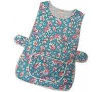 Ladies Floral Home Work Tabard Apron with Single Large Front Pocket, White Piping and Side Fastening Button Tabs