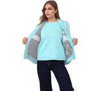 Ladies Floral Jacquard Twin Set Women's Knitted Tank Top & Cardigan Sweater, Elegant Mock Twin Set with Edge Trim, Comfortable Acrylic, Multiple Sizes Aqua S-M