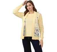 Ladies Floral Jacquard Twin Set Women's Knitted Tank Top & Cardigan Sweater Elegant Mock Twin Set with Pretty Edge Trim, Comfortable & Durable Acrylic Yellow M-L