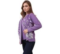 Ladies Floral Jacquard Twin Set Women's Knitted Tank Top & Cardigan Sweater, Elegant Mock Twin Set with Edge Trim, Comfortable Acrylic, Multiple Sizes Purple M-L