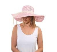 Ladies Floral Lace Floppy Summer Hat - Pastel Pink & Mint Green | Wide Brim Lightweight Holiday Hat with Decorative Lace Bow | One Size (56cm) (UK, Alpha, One Size, Pastel Pink)