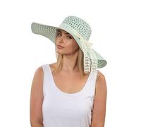 Ladies Floral Lace Floppy Summer Hat - Pastel Pink & Mint Green | Wide Brim Lightweight Holiday Hat with Decorative Lace Bow | One Size (56cm) (UK, Alpha, One Size, Mint Green)