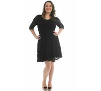 Ladies Floral Lace Round Neck Sequin Summer Fashion Plus Size Skater Dresses New Women’s 3/4 Sleeve Floral Lace Midi Lined Skater Party Wear Dresses (Black, UK 18)