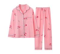 Ladies Floral Printed Loungewear With Pockets, Women Pyjamas Sets Cotton Long Sleeve Nightwear Sleepwear Pj Sets, Elastic Waist Bottoms, Regular Fit Luongewear for Indoor Night Sleep Wear Pink