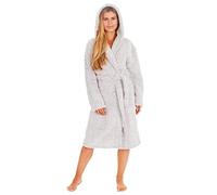 Ladies Fluffy Chunky Ultra Warm Dressing Gowns Hooded Robes Sherpa Fleece Grey L