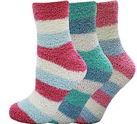 Ladies Fluffy Warm Cosy Evening Bed Lounge Socks 3 Pack Size 3-6 Striped