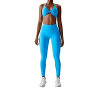 Ladies Fluorescent Yoga Suit Sexy Sports Running Fitness Suit Beautiful Back Yoga Suit Slip Bodysuit (Light Blue, S)