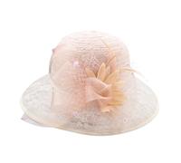 Ladies Foldable Organza Sun Hat Summer Church Hats Wide Brim Race Derby Hat for Cocktail/Wedding Party Hats Anti-UV Beach Sun Bucket Cap Travel Holiday Camping Protection Cap Pink