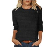 Ladies Football Shirts 3/4 Length Sleeve Womens Tops Casual Loose Fit Crewneck T Shirts Cute Solid Three Quarter Length Tunic Tops Dark Long Sleeve Shirt (Black, XXL)