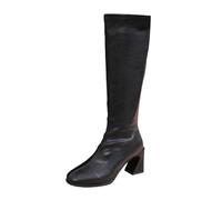 Ladies Foreign Trade Winter Boots Cowboy Style Chunky Heel Low Heel High Mid Calf Boots Platform Comfort Footwear(Black2, 3)