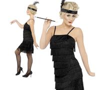 Ladies Fringe Flapper Costume Black 1920s Roaring Gatsby Womens Fancy Dress