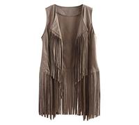 Ladies Fringe Waistcoat Clearance Women Sleeveless Tassel Vest Hippie Gilet Faux Suede Jacket Coat Solid Color Open Front Cardigans Boho Western Jacket Plain Longline Coat Plus Size Outwear Tops