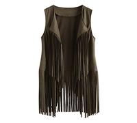 Ladies Fringe Waistcoat Clearance Women Sleeveless Tassel Vest Hippie Gilet Faux Suede Jacket Coat Solid Color Open Front Cardigans Boho Western Jacket Plain Longline Coat Plus Size Outwear Tops