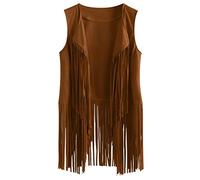 Ladies Fringe Waistcoat Clearance Women Sleeveless Tassel Vest Hippie Gilet Faux Suede Jacket Coat Solid Color Open Front Cardigans Boho Western Jacket Plain Longline Coat Plus Size Outwear Tops