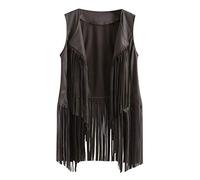 Ladies Fringe Waistcoat Clearance Women Sleeveless Tassel Vest Hippie Gilet Faux Suede Jacket Coat Solid Color Open Front Cardigans Boho Western Jacket Plain Longline Coat Plus Size Outwear Tops