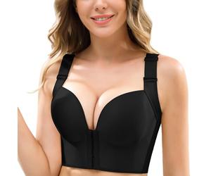 Ladies Front Fastening Bras, Womens Non Wired Full Support Bras Fat Full Back Coverage Bra With Shapewear Plus Size Bra Non Wired Longline Cup Full Coverage Push Up Bra Fashion Deep Cup Bra