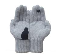 Ladies Full Fingers Winter Outdoor Thermal Mitten Glove, Cat Bird Print Gloves Cute Pink Simple Mitten, Cat Gloves Mittens, Lovely Cat Fan Cotton Gloves, Cartoon Cat Cute Knitted Gloves (Grey)