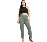 Ladies Full Length Cherry Berry Soft Pants 2 Pockets Stretch Casual Wear Pull On High Elasticated Waist Light Weight Straight Fit Plus Size Capri Trousers for Women UK 12-24 (Khaki, 16)