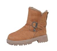 Ladies Fur Lined Snow Boots Suede Walking Ankle Boots Women Winter Warm Snow Shoes Low Heel Non Slip Side Zip Short Booties Outdoor Waterproof Trekking Booties for Hiking Camping Climbing Running