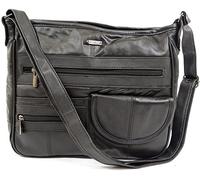 Ladies Genuine Soft Nappa Leather Handbag with rear organiser section in Black
