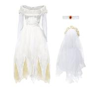 Ladies Ghost Bride Fancy Dress Costume - Medium - Halloween Corpse Bride Costume Ragged White Wedding Dress - Perfect for Halloween or Horror Themed Parties