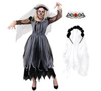 Ladies Ghost Bride Halloween Fancy Dress - Black Corpse Bride Wedding Dress - Perfect for Halloween or Any Fancy Dress Party