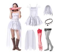 Ladies Ghost Bride Halloween Fancy Dress Women's Cosplay Halloween Corpse Bride Costume Ragged White Wedding Dress Perfect-M