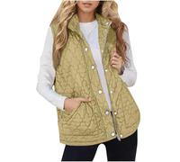 ladies gilet Womens Quilted Gilet Full Zip Sleeveless Waistcoat Pocket Button Lightweight Warm Jackets Padded Vests Coat Fasion Outdoor Hiking Sports Fall Winter Warm Outfits Yellow XXL