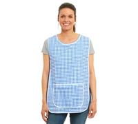 Ladies Gingham Design With Piping Tabard Apron Overalls Front Pocket Stylish Tabards for Women Casual Aprons for Women to Use in Home Kitchen Restaurants Coffee Shops UK Made (Blue, S)