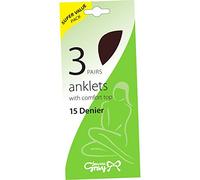 Ladies & Girls Joanna Gray Comfort Top 15 Denier Anklet Socks (3 Pair Multi Pack) - Black -