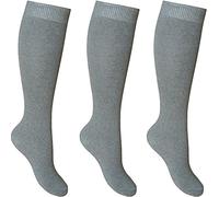 Ladies & Girls Knee High Length Cotton Rich Everyday School Socks (3 Pair Multi Pack) Grey Size 4-6