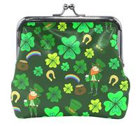 Ladies Girls Leather Bag with Buckle and Kiss Closure, Lucky Clover Leprechaun, UNITALLA, Classic, Lucky Clover Leprechaun, UNITALLA, Classic, Lucky Clover Leprechaun, UNITALLA, Classic