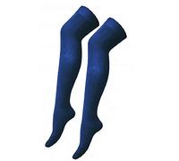 Ladies Girls Over The Knee Socks Back To School In Black And White Size 4-7 Uk Euro 37-42 (Navy)