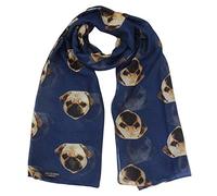 Ladies Girls Pug Dog Puppy Pugs Scarf Neck Wrap Shawl by Joy To Wear (Navy Blue)