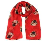 Ladies Girls Pug Dog Puppy Pugs Scarf Neck Wrap Shawl by Joy To Wear (Red)