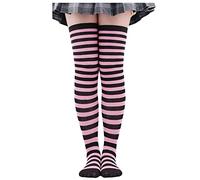 Ladies Girls Stripe Stripy Striped Over The Knee Thigh High Long Socks Women Thigh High Socks for Halloween Cosplay Goth Christmas Party