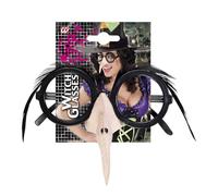 Ladies Glasses withWitch Nose Feather Brow - Black Accessory for Halloween Fancy Dress