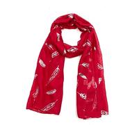 Ladies Glitter Leaf Print Silver Foil Scarf Wrap Neck Scarves Leaf Print Scarves (Red)