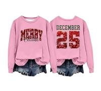 Ladies Glitter Print Christmas Sweatshirt - 'Merry Christmas' and 'December 25' Pullover | Festive Long Sleeve Top for the Holidays, style_y11 pink, 3XL