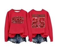 Ladies Glitter Print Christmas Sweatshirt - 'Merry Christmas' and 'December 25' Pullover | Festive Long Sleeve Top for the Holidays, style_y13 red, 3XL